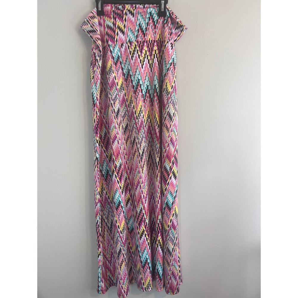 Soho Apparel Ltd Pink Multi Chevron Geometric Print Maxi Skirt Large 5898871